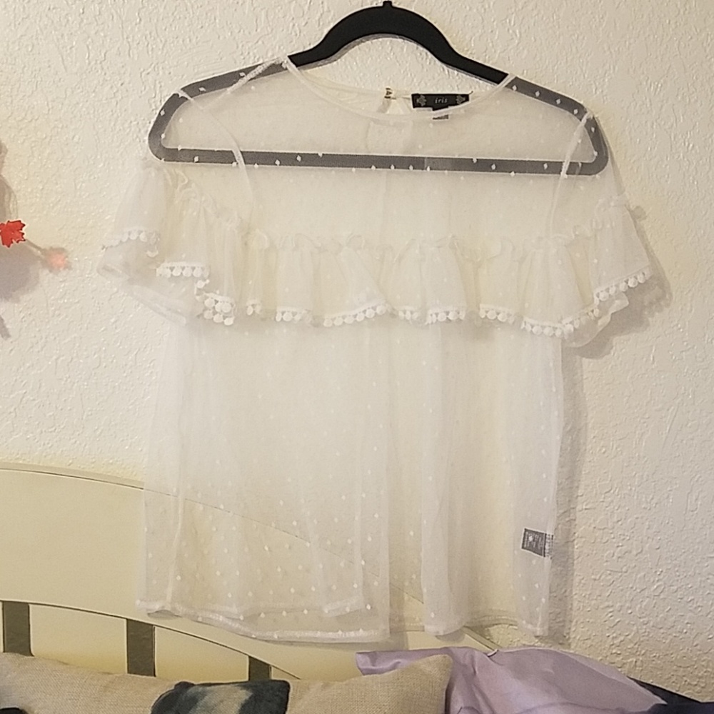 White mesh frilly top